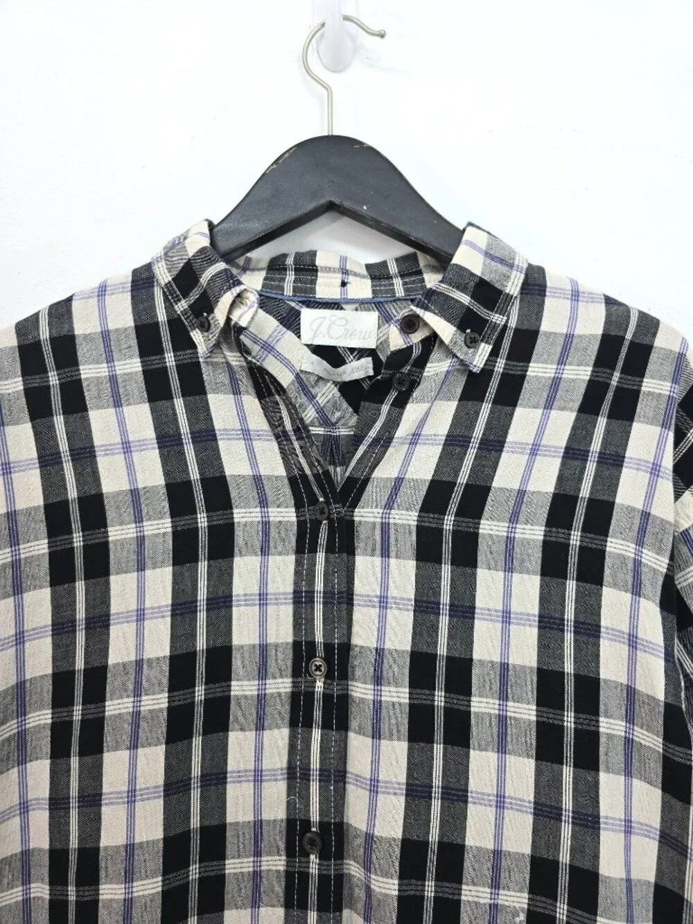 NWT J Crew Black White Plaif Relaxed Fit Button Front Long Sleeve Shirt Women 4